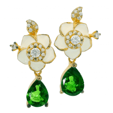 Flower Earrings with Green Diopside