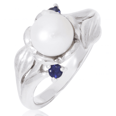 Freshwater Pearl & Blue Sapphire Ring
