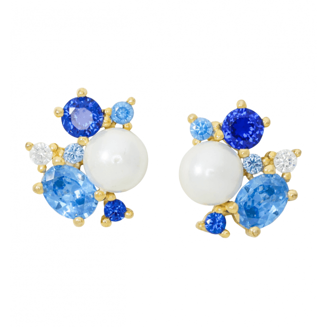 Freshwater Pearl & Cubic Zirconia Cluster Earrings