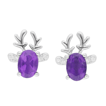 Frosty Silver Reindeer Earrings with Twinkling Amethyst