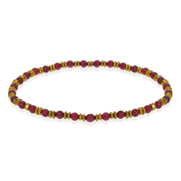 Garnet & Gold Tone Hematite Stretch Bracelet