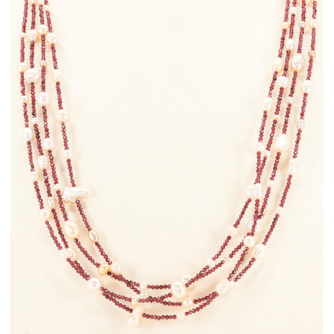 Garnet & Pearl Multi-Strand Necklace