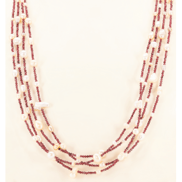 Garnet & Pearl Multi-Strand Necklace