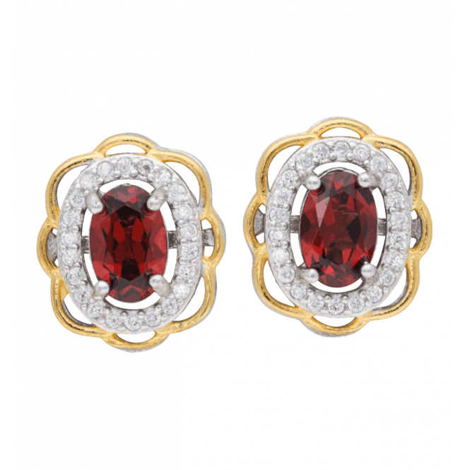 Garnet & White Zircon Gold Plated Earrings