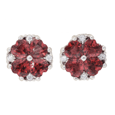 Garnet & Zircon Heart Cluster Earrings