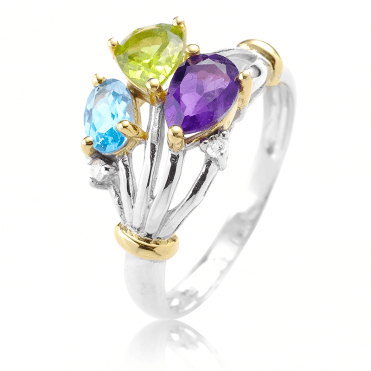 Gilded Ring of Topaz, Peridot, Tanzanite & Diamond