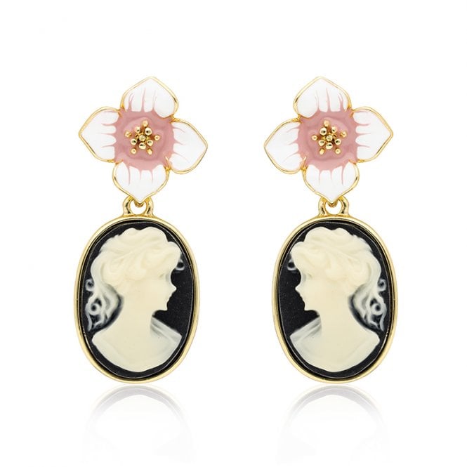 Gold Plated Flower Cameo Earrings