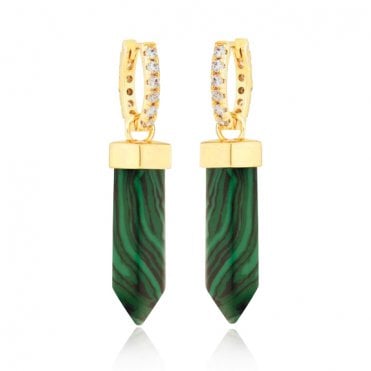 Gold Plated Malachite Drop Earrings