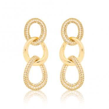 Gold Plated Triple Links Frosted with Cubic Zirconia