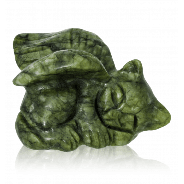 Hand Carved Angel Wings Cat in Serpentine Jade