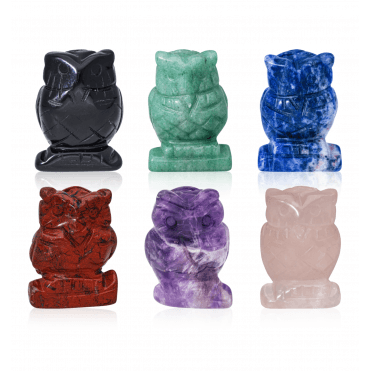 Hand Carved Gemstone Owl Place Name Holders – Set of Six