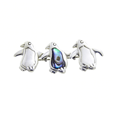 Happy Penguins in Icy Silver with Paua Shell