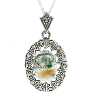 Heritage Moss Agate & Marcasite Pendant