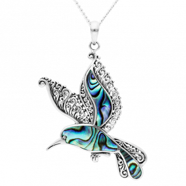 Humming Bird Pendant in Silver & Paua Shell
