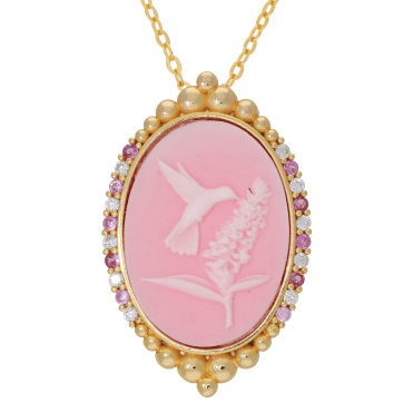 Hummingbird Cameo Pendant in Hand Carved Agate