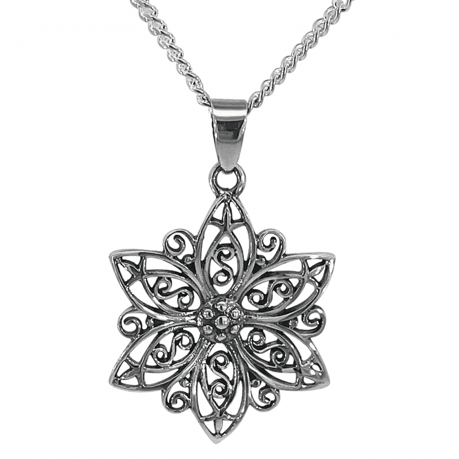 Intricate Flower Pendant in Sterling Silver