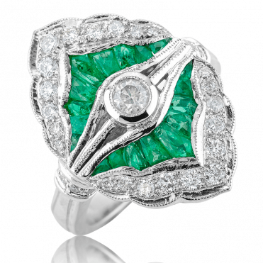 Jazz Pattern with 1¾cts of Emeralds & Diamonds in 18ct White Gold