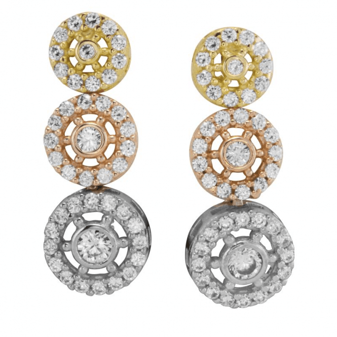 Ladies Shipton and Co 9ct Yellow Gold and Cubic Zirconia Compass Earrings TEM058CZ