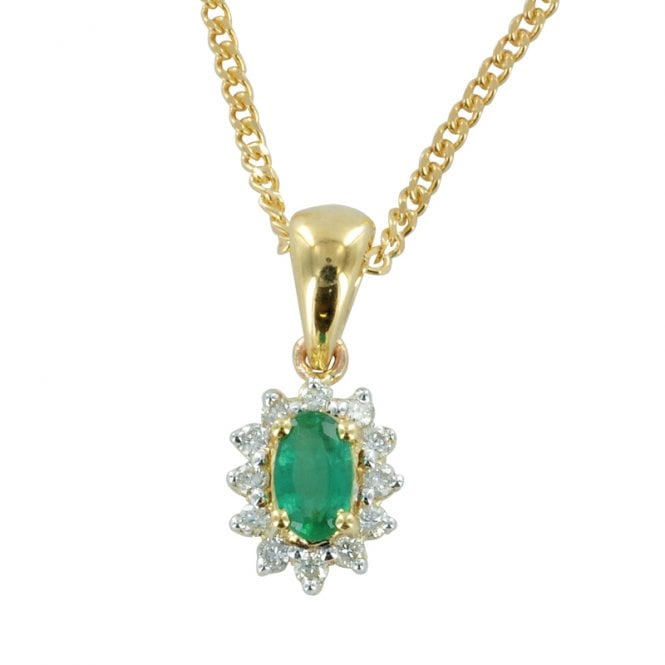 Ladies Shipton and Co Exclusive 9ct Yellow Gold Classic Cluster Emerald Pendant including a 16 9ct Chain PYD061EMD