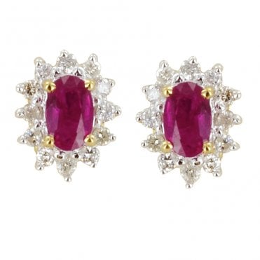 Ladies Shipton and Co Exclusive 9ct Yellow Gold Cluster Ruby Earrings EYD061RUD