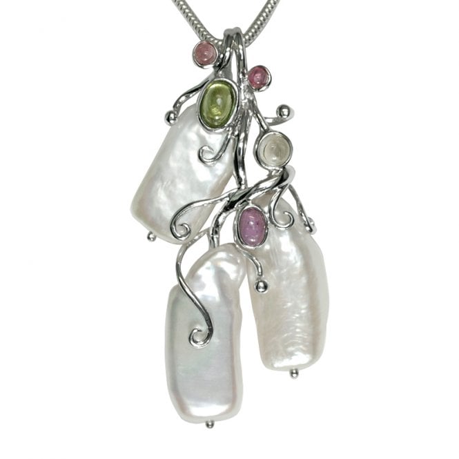 Ladies Shipton and Co Exclusive Silver and Multiple Stone Pendant including a 16 Silver Flexisnake Chain TTL105MU
