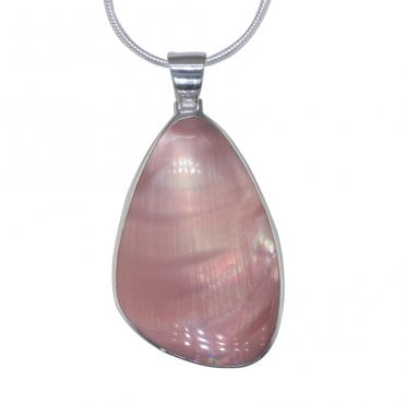 Ladies Shipton and Co Exclusive Silver Pink Pebble Shaped Mother of Pearl Pendant including a 16 Silver Flexisnake Chain TKW119PM