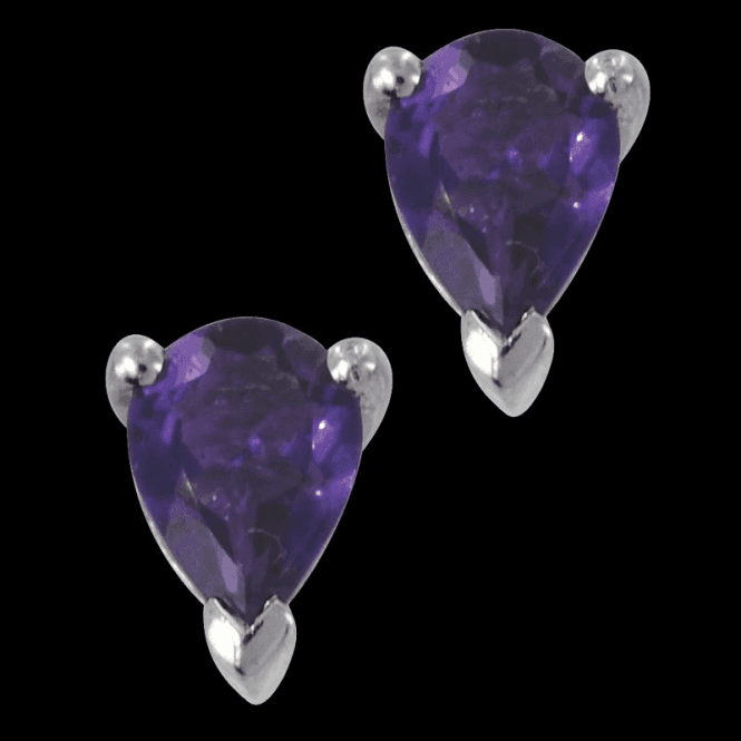 Ladies Shipton and Co Silver and 7x5mm Pearshape Amethyst Claw Set Earrings EQA074AM