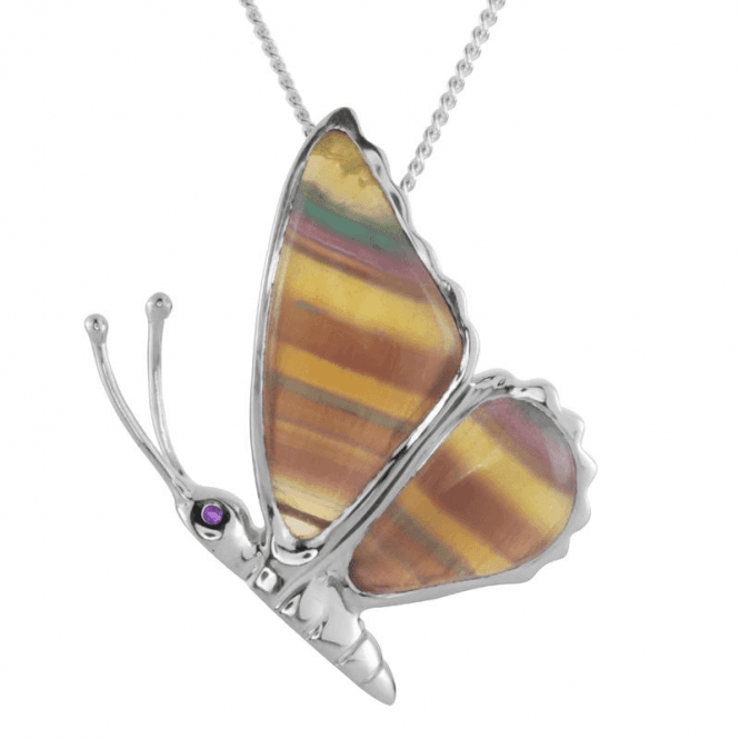 Ladies Shipton and Co Silver and Flourite Butterfly Pendant including a 16 Silver Chain TKW523FL