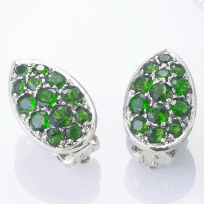 Ladies Shipton and Co Silver Green Fire Diopside Pave Teardrop Shaped Clip Fitting Earrings for Unpierced Ears EQA391DO=C