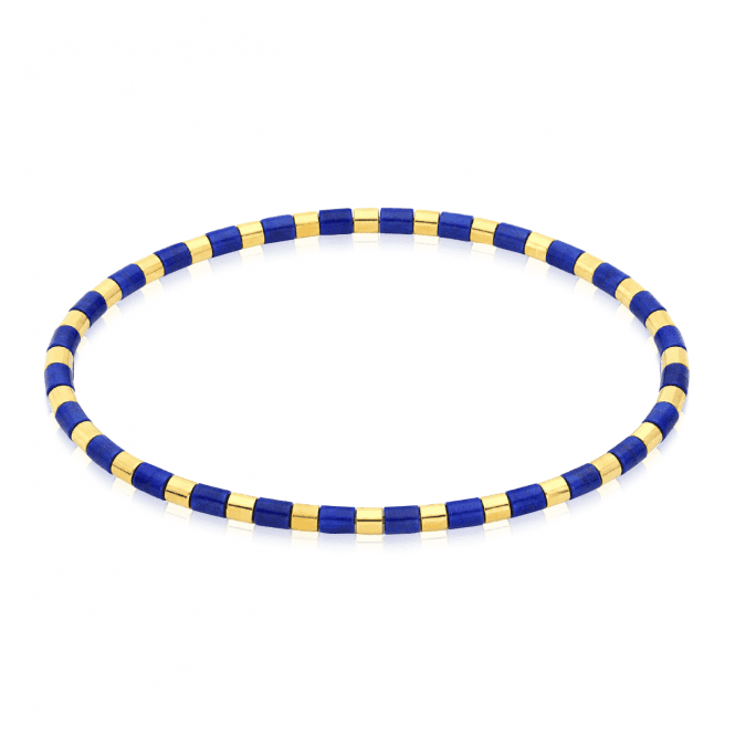 Lapis & Gold Tone Hematite Stretch Bracelet