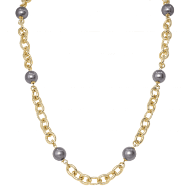 Long Black Shell Pearl Rolo Chain