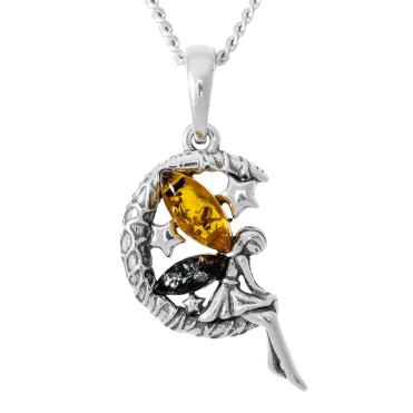 Moonbathing Fairy Pendant in Baltic Amber