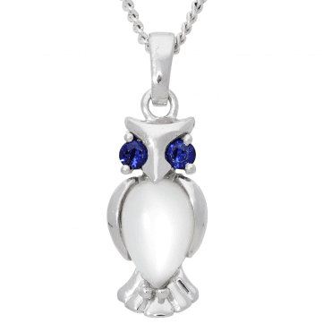 Moonstone & Sapphire Sterling Silver Owl Pendant