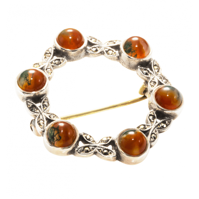Moss Agate Wreath Brooch in Sterling Silver