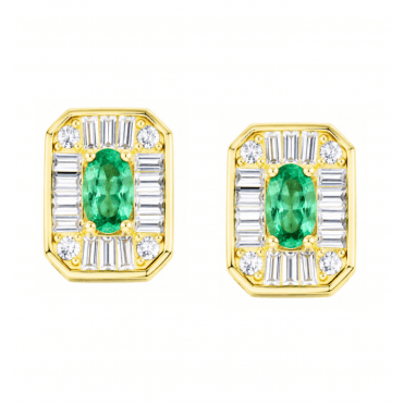 Natural Emerald & Matara Zircon Sterling Silver Gold Plated Earrings