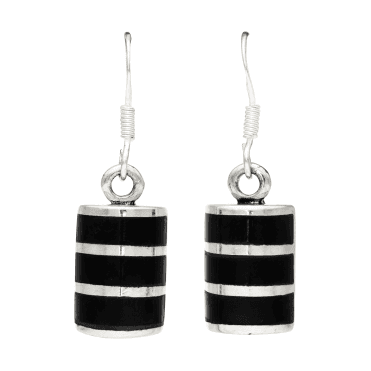 Onyx Inlaid Barrel Earrings