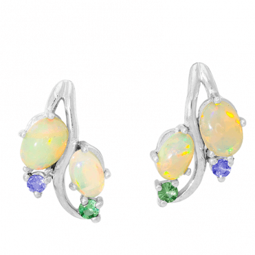 Opal Earrings Glint with Tanzanite & Tsavorite