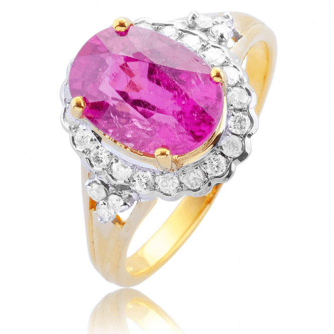 Over 2¾cts of Rare Rubellite & Diamonds in a 9ct Gold Cluster