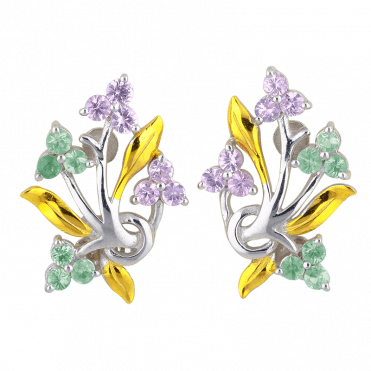 Over 2cts of Fancy Sapphire Post Earrings Nuanced with 18ct Gold