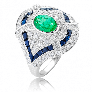 Over 3cts of Black Sapphire, Emerald & Diamonds in Art Deco Glory