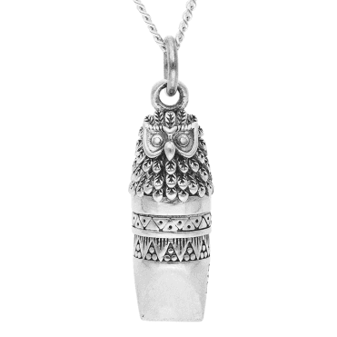 Owl Whistle Pendant Carved in Silver
