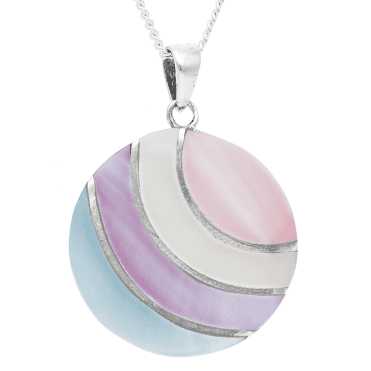 Pastel Shades of Pearl on a Smooth Silver Pendant