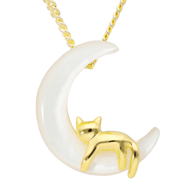 Pearl Moon & Sleeping Puss Pendant