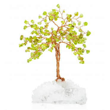 Peridot Tree on Rock Crystal Base