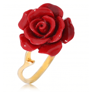 Red Rose Ring Set in Gold on Silver