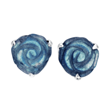 Rose Earrings Hand Carved from Gentle Labradorite