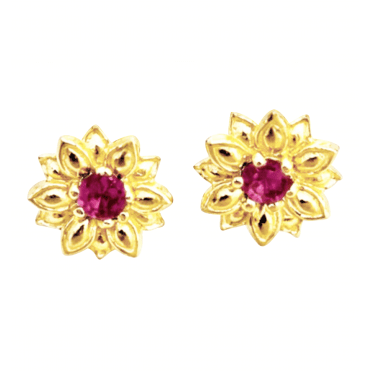 Ruby Flower Stud Earrings