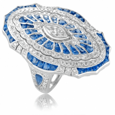 Sapphire & Diamond 1925 Deco Ring