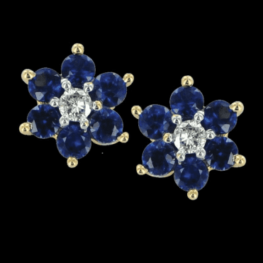 Sapphire & Diamond Daisy Cluster Earrings
