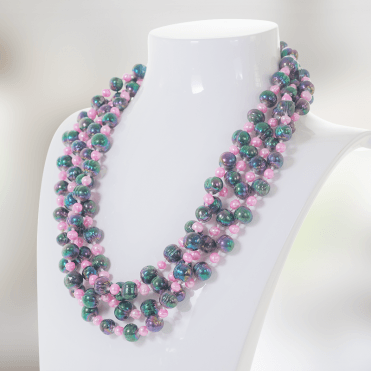 Sensational 70" Continuum of Peacock & Pink Pearls for Only £60